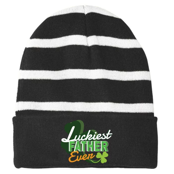 Luckiest Father Ever Striped Beanie with Solid Band