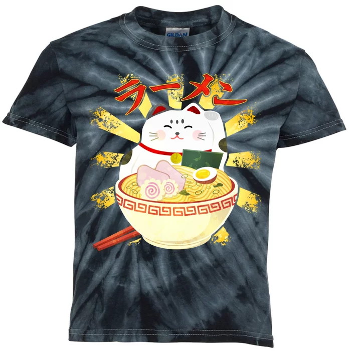 Lucky Cat Ramen Japanese Kids Tie-Dye T-Shirt