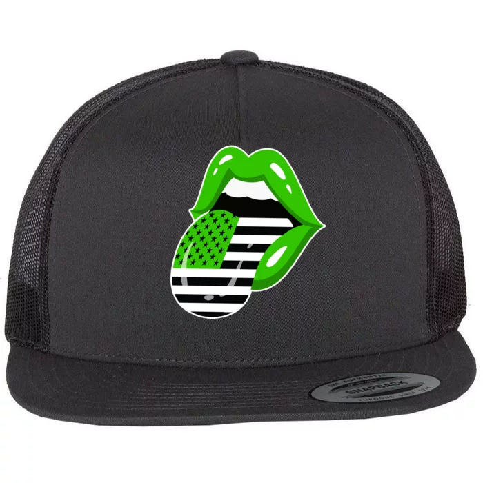 Lucky Irish Lips USA American Flag Flat Bill Trucker Hat