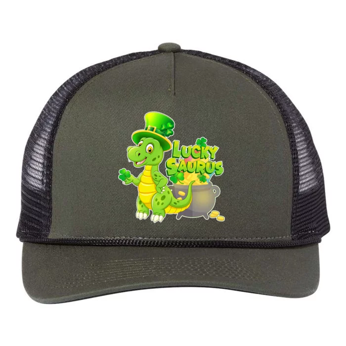 Lucky-Saurus St Patrick's Day Retro Rope Trucker Hat Cap