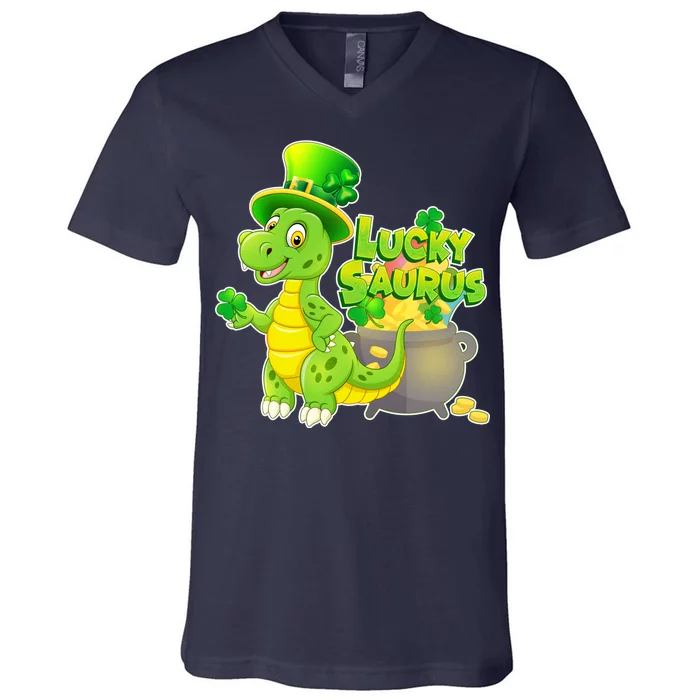 Lucky-Saurus St Patrick's Day V-Neck T-Shirt