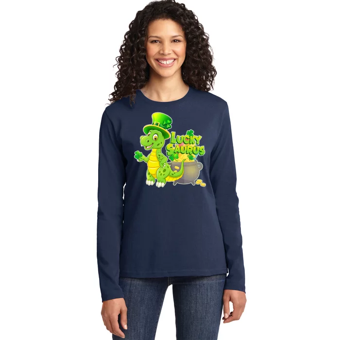 Lucky-Saurus St Patrick's Day Ladies Long Sleeve Shirt