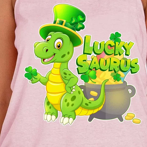 Lucky-Saurus St Patrick's Day Women's Knotted Racerback Tank