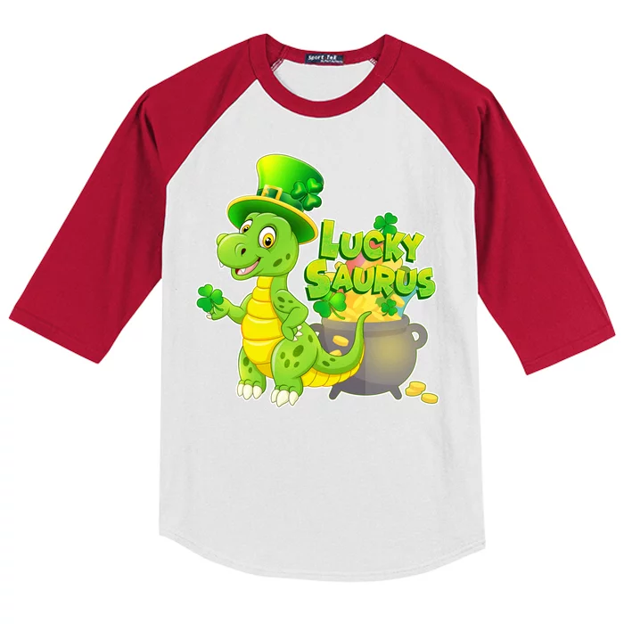 Lucky-Saurus St Patrick's Day Kids Colorblock Raglan Jersey