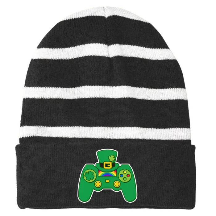 Lucky St Patrick's Day Video Game Controller Striped Beanie with Solid Band