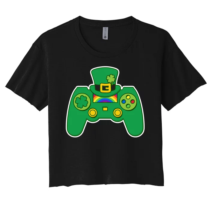 Lucky St Patrick's Day Video Game Controller Women's Crop Top Tee