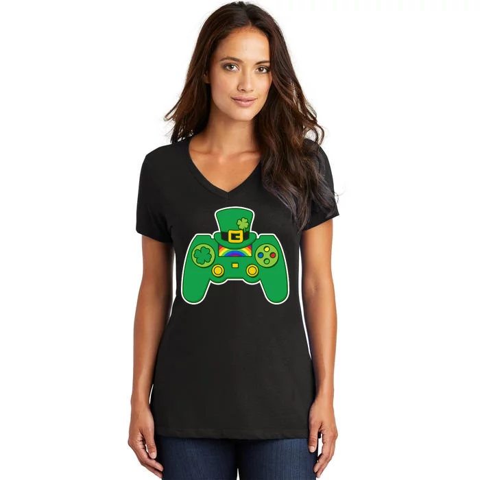 Lucky St Patrick's Day Video Game Controller Women's V-Neck T-Shirt