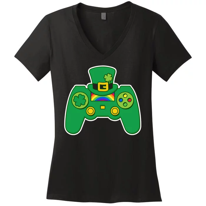 Lucky St Patrick's Day Video Game Controller Women's V-Neck T-Shirt