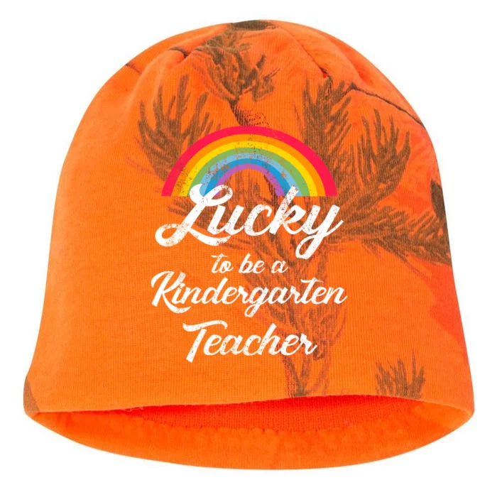 Lucky To Be A Kindergarten Teacher Cute Rainbow Kati - Camo Knit Beanie