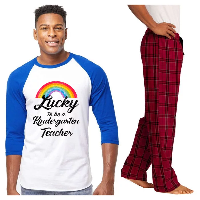 Lucky To Be A Kindergarten Teacher Cute Rainbow Raglan Sleeve Pajama Set