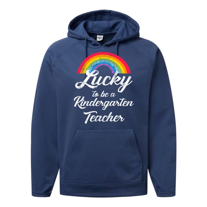 Lucky To Be A Kindergarten Teacher Cute Rainbow Performance Fleece Hoodie