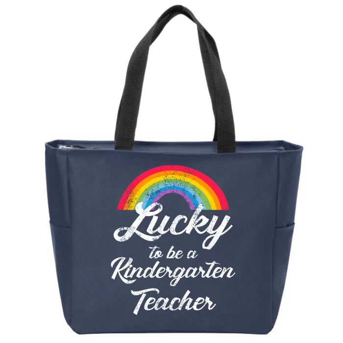 Lucky To Be A Kindergarten Teacher Cute Rainbow Zip Tote Bag