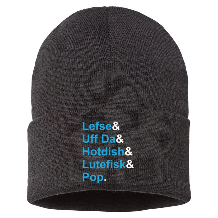 Lefse & Uff Da & Hotdish & Lutefisk & Pop Minnesota Sustainable Knit Beanie