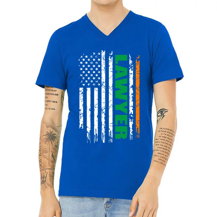 Lawyer Usa Flag Irish St Patrick Day Gift Cool Gift V-Neck T-Shirt