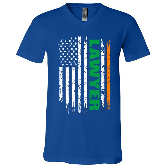 Lawyer Usa Flag Irish St Patrick Day Gift Cool Gift V-Neck T-Shirt