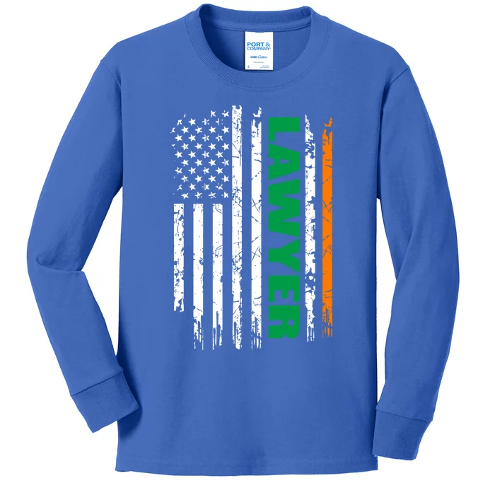 Lawyer Usa Flag Irish St Patrick Day Gift Cool Gift Kids Long Sleeve Shirt