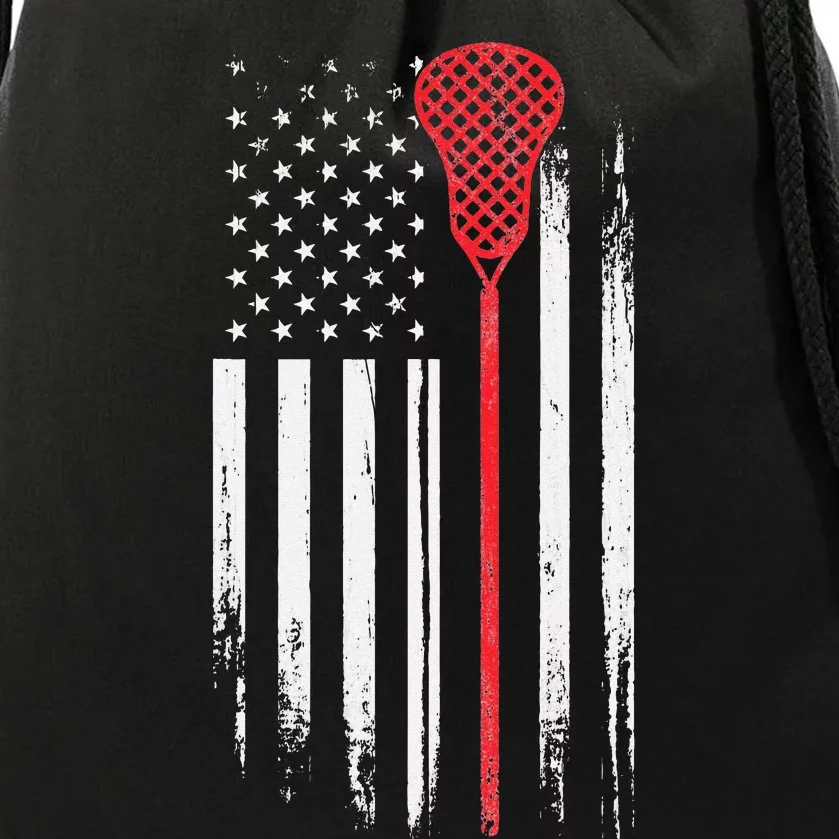 Lacrosse USA Flag 4th Of July LAX Drawstring Bag