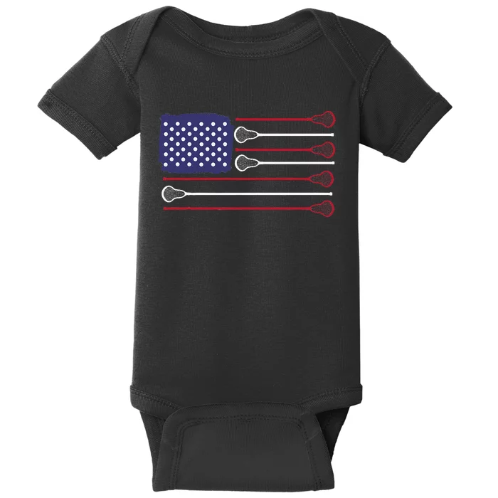 Lacrosse USA Flag Lacrosse Player Men Woman Kids Baby Bodysuit