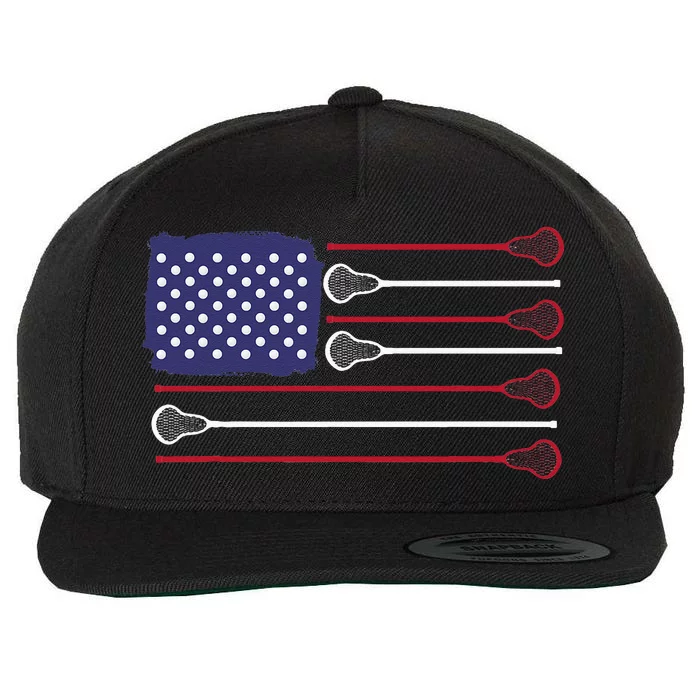 Lacrosse USA Flag Lacrosse Player Men Woman Kids Wool Snapback Cap