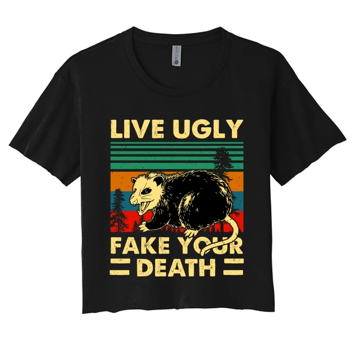 Live Ugly Fake Your Death Trash Opossum Women's Crop Top Tee