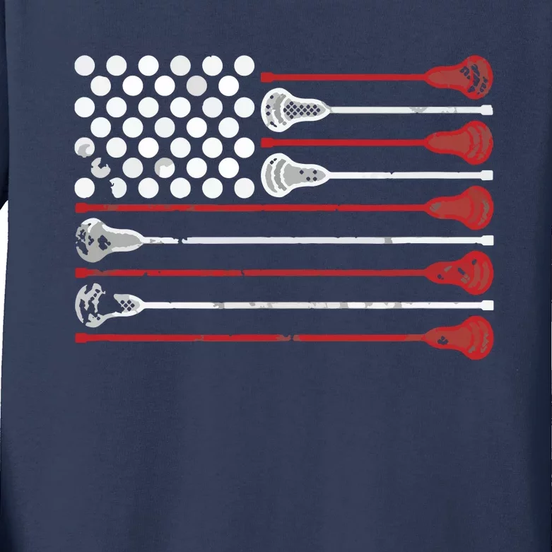 Lacrosse USA Flag Lax Kids Long Sleeve Shirt