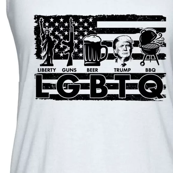 LGBTQ USA Flag Liberty Guns Beer Trump BBQ Ladies Essential Flowy Tank