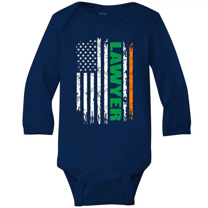 Lawyer Usa Flag Irish St Patrick Day Gift Baby Long Sleeve Bodysuit