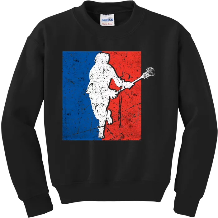 Lacrosse USA Flag Lacrosse Player Kids Sweatshirt