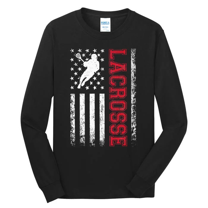 Lacrosse Usa Flag Lax Tall Long Sleeve T-Shirt