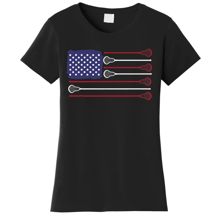 Lacrosse USA Flag Lacrosse Player Men Woman Kids Women's T-Shirt