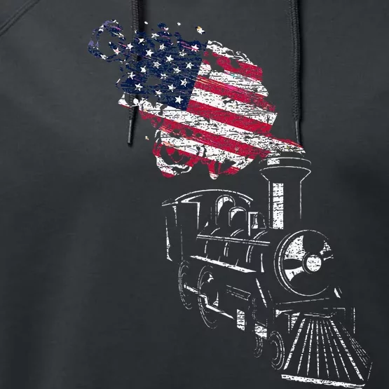 Locomotive Us Flag Railroad Model Train Patriotic Train Performance Fleece Hoodie