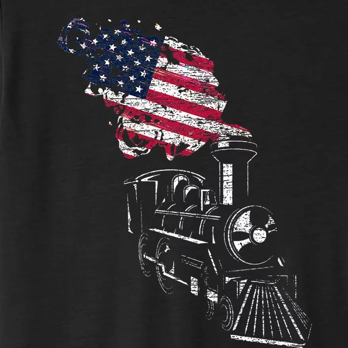 Locomotive Us Flag Railroad Model Train Patriotic Train ChromaSoft Performance T-Shirt