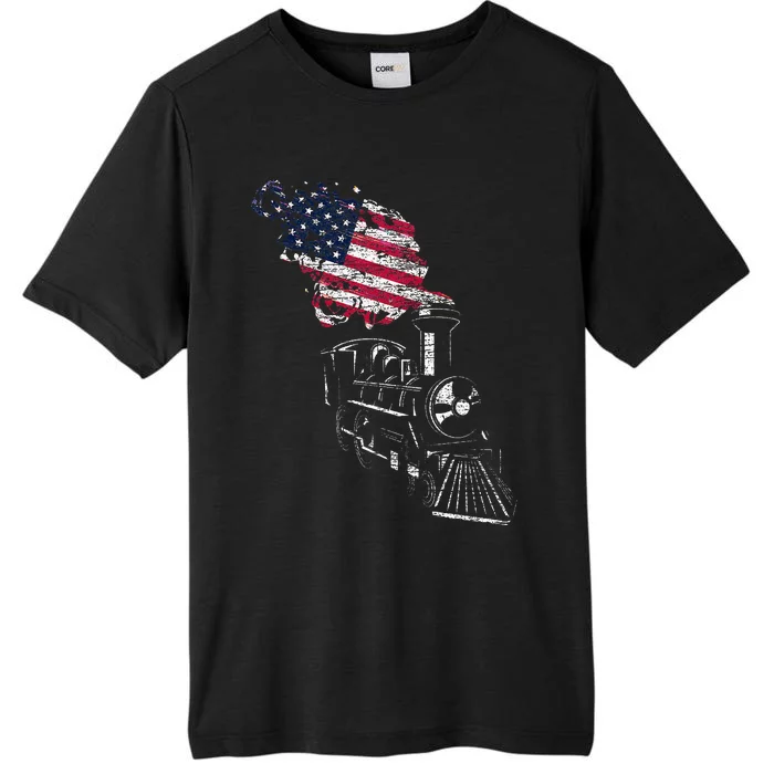 Locomotive Us Flag Railroad Model Train Patriotic Train ChromaSoft Performance T-Shirt