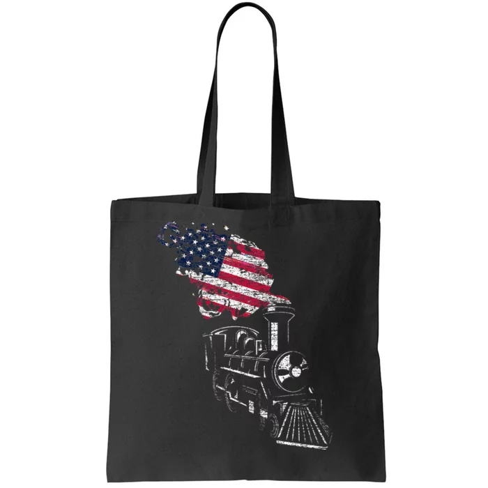 Locomotive Us Flag Railroad Model Train Patriotic Train Tote Bag