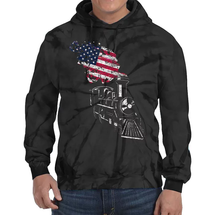 Locomotive Us Flag Railroad Model Train Patriotic Train Tie Dye Hoodie