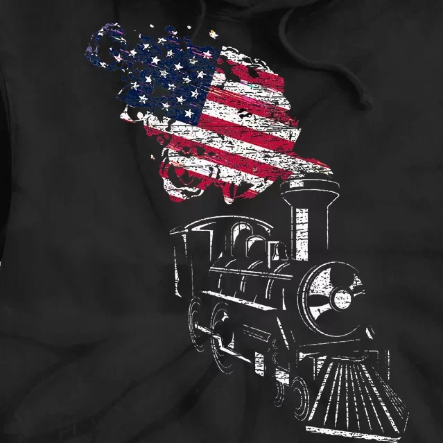 Locomotive Us Flag Railroad Model Train Patriotic Train Tie Dye Hoodie