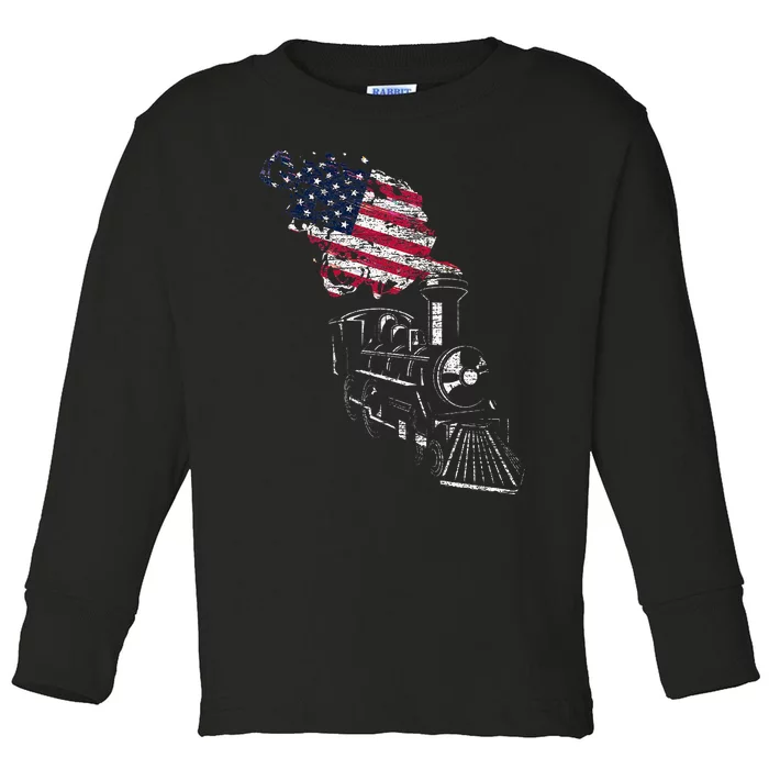 Locomotive Us Flag Railroad Model Train Patriotic Train Toddler Long Sleeve Shirt