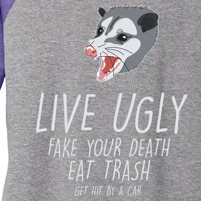 Live Ugly Fake Your Death Eat Trash Opossum Women's Tri-Blend 3/4-Sleeve Raglan Shirt