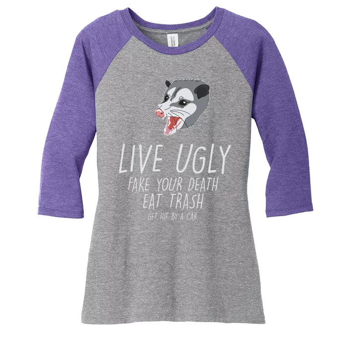 Live Ugly Fake Your Death Eat Trash Opossum Women's Tri-Blend 3/4-Sleeve Raglan Shirt