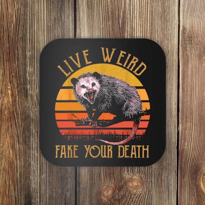 Live Ugly Fake Your Death Fynny Retro Vintage Opossum Coaster