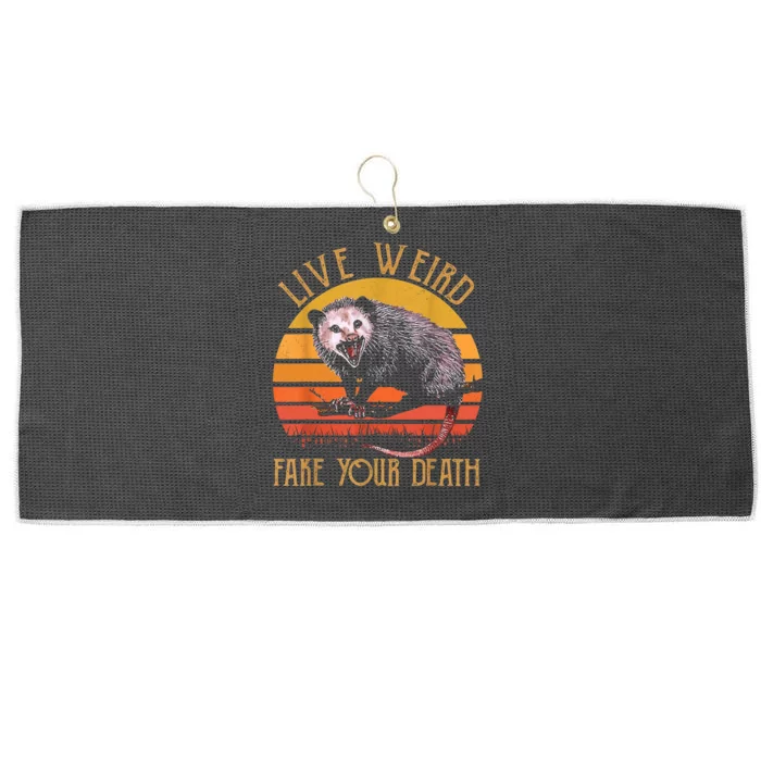 Live Ugly Fake Your Death Fynny Retro Vintage Opossum Large Microfiber Waffle Golf Towel