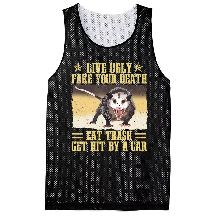 Live Ugly Fake Your Death Eat Trash Get Hit By A Car Opossum Mesh Reversible Basketball Jersey Tank