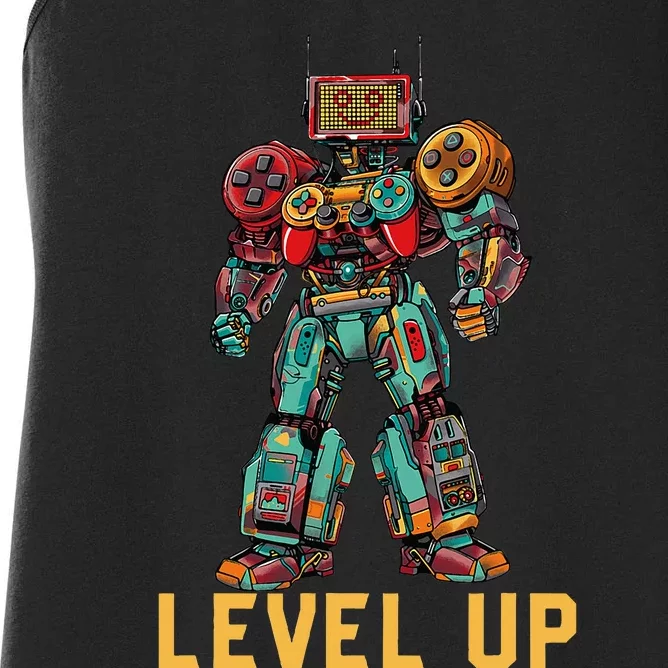 Level Up Gamer Robot Game Controller Women's Racerback Tank