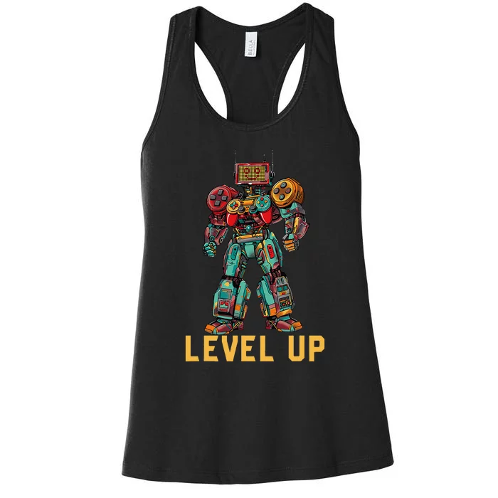 Level Up Gamer Robot Game Controller Women's Racerback Tank