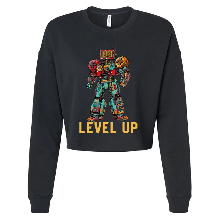 Level Up Gamer Robot Game Controller Cropped Pullover Crew