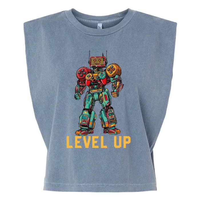 Level Up Gamer Robot Game Controller Garment-Dyed Women's Muscle Tee