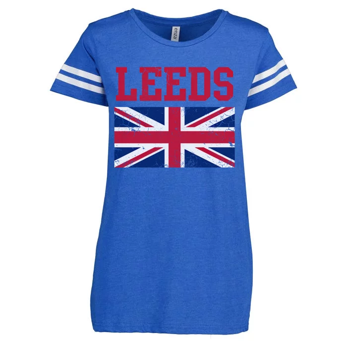 Leeds Union Jack United Kingdom British Flag Vintage Faded Gift Enza Ladies Jersey Football T-Shirt