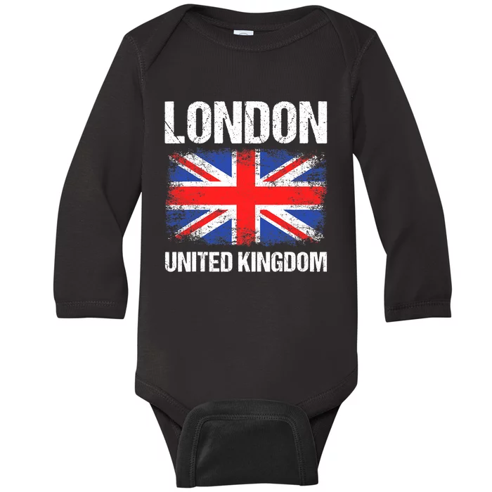 London United Kingdom UK Union Jack England Baby Long Sleeve Bodysuit