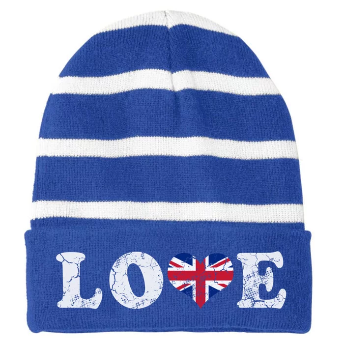 Love United Kingdom Union Jack Flag Heart Family Home Gift Striped Beanie with Solid Band