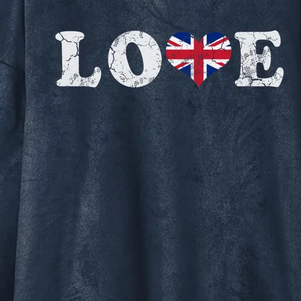 Love United Kingdom Union Jack Flag Heart Family Home Gift Hooded Wearable Blanket